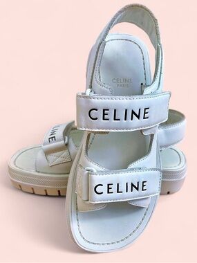 Celine Leo white leather sandals